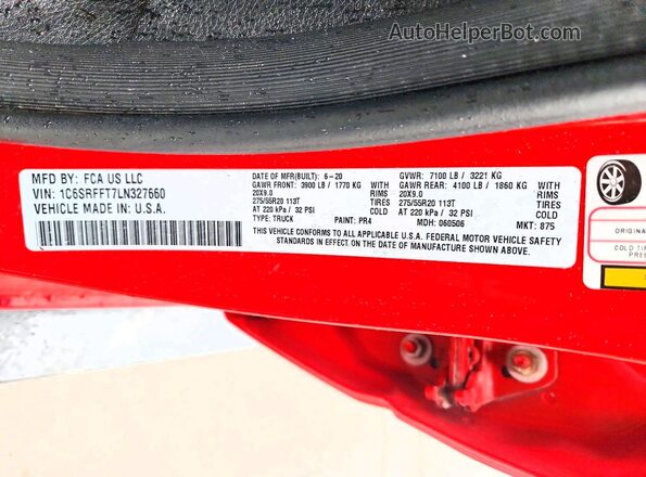 1C6SRFFT7LN327660 2020 RAM 1500 Red Շարժիչի բաժամունքի տեսք