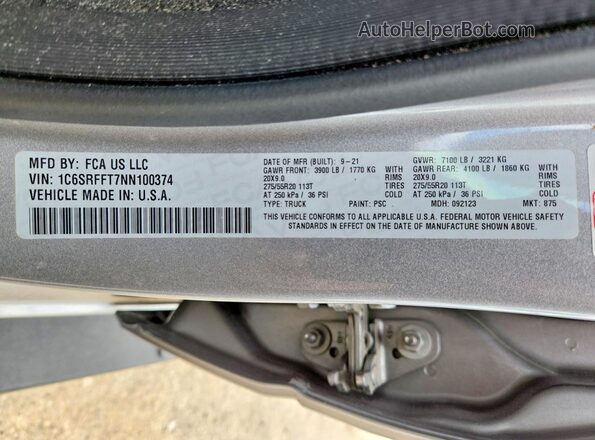 1C6SRFFT7NN100374 2022 RAM 1500 Silver 