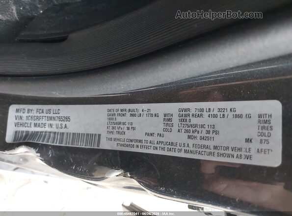 1C6SRFFT8MN765265 2021 RAM 1500 Black Widok tylnych siedzeń