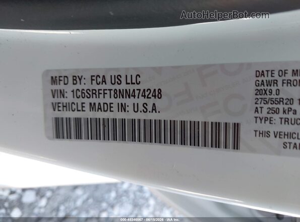 1C6SRFFT8NN474248 2022 RAM 1500 Белый Вид подкапотного пространства
