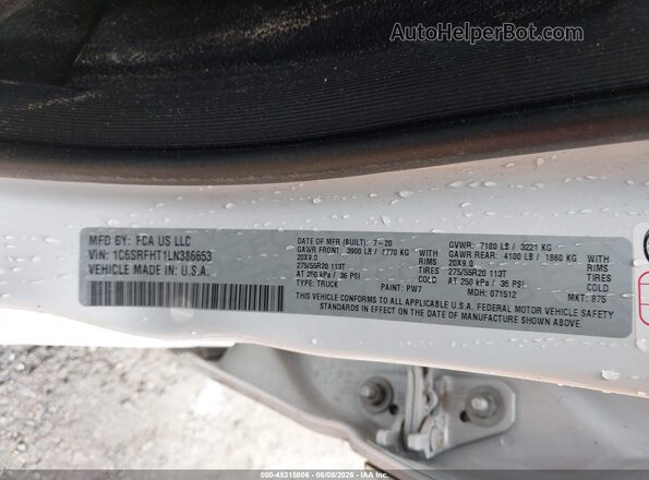 1C6SRFHT1LN386653 2020 RAM 1500 Белый Вид подкапотного пространства