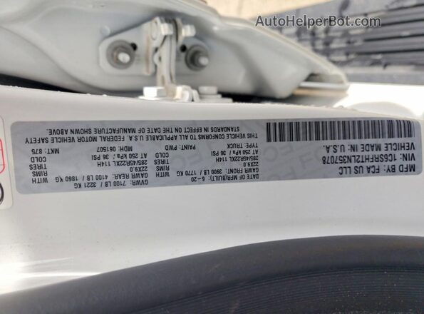 1C6SRFHT2LN357078 2020 RAM 1500 White VIN კოდის სტიკერის ხედი