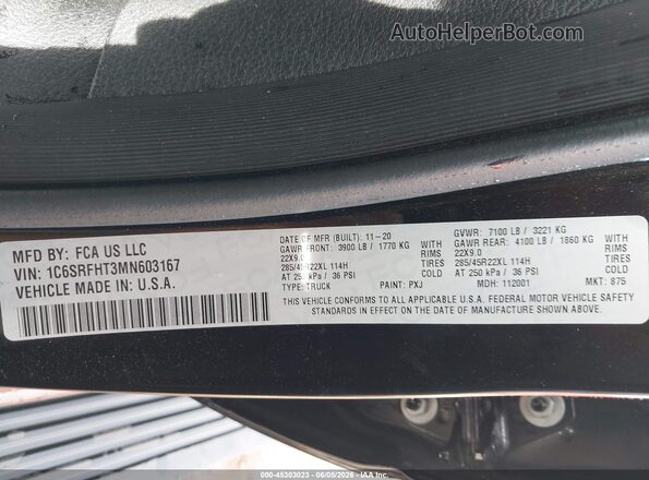 1C6SRFHT3MN603167 2021 RAM 1500 Black ძრავის განყოფილების ხედი