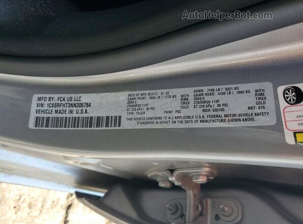 1C6SRFHT3NN305784 2022 RAM 1500 Silver 
