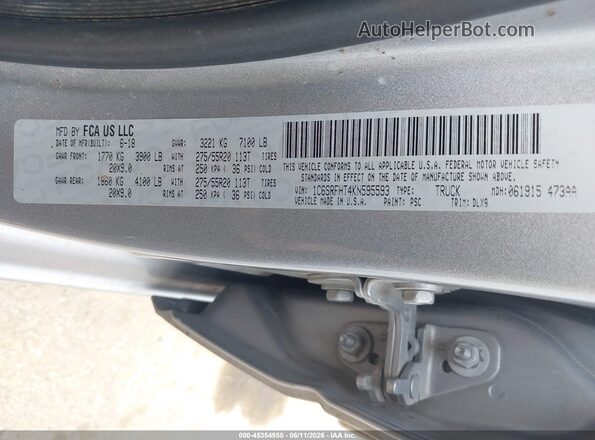 1C6SRFHT4KN595593 2019 RAM 1500 Silver ძრავის განყოფილების ხედი