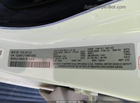 1C6SRFJT1MN615652 2021 RAM 1500 White Engine compartment view