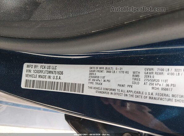 1C6SRFJT3MN751636 2021 RAM 1500 Blue Вид підкапотного простору
