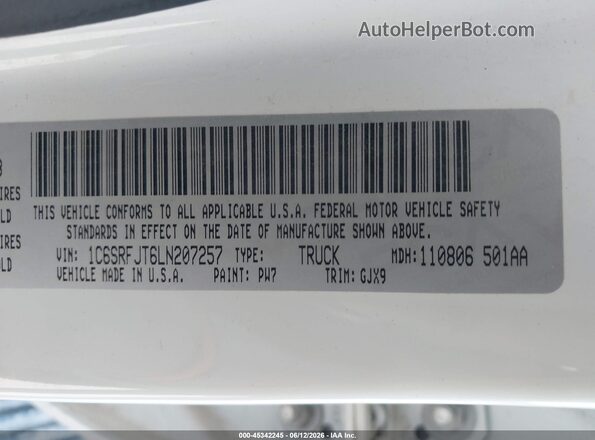 1C6SRFJT6LN207257 2020 RAM 1500 Белый Вид подкапотного пространства