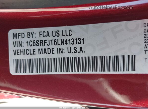 1C6SRFJT6LN413131 2020 RAM 1500 Red Engine compartment view