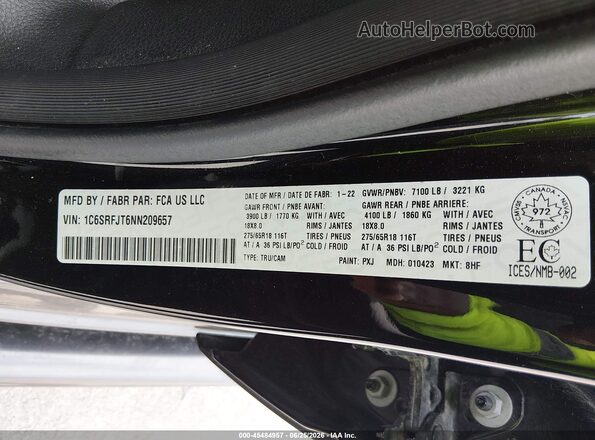 1C6SRFJT6NN209657 2022 RAM 1500 Black Շարժիչի բաժամունքի տեսք