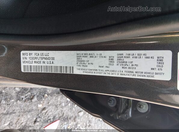 1C6SRFJT6PN643130 2023 RAM 1500 Серый Вид подкапотного пространства