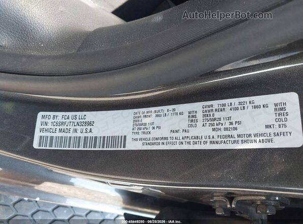 1C6SRFJT7LN328962 2020 RAM 1500 Gray Vista del compartimento del motor