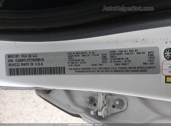 1C6SRFLP2TN208518 2026 RAM 1500 White ძრავის განყოფილების ხედი