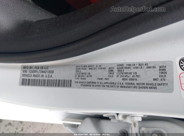 1C6SRFLT0NN213538 2022 RAM 1500 White Вид підкапотного простору