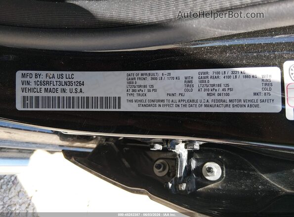 1C6SRFLT3LN351264 2020 RAM 1500 Black Շարժիչի բաժամունքի տեսք