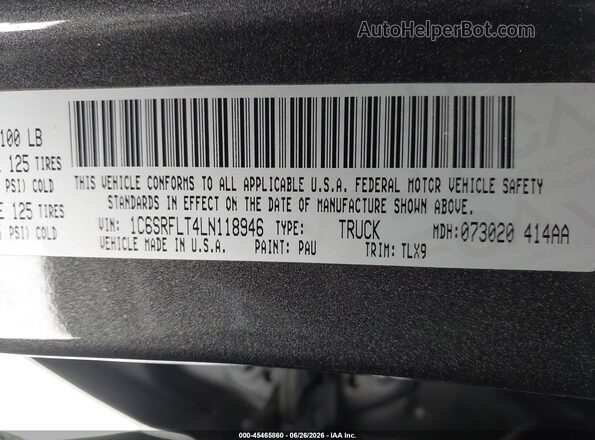 1C6SRFLT4LN118946 2020 RAM 1500 Gray Engine compartment view