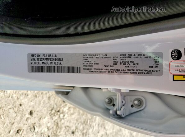 1C6SRFMP7SN645282 2025 RAM 1500 White Vista del compartimento del motor