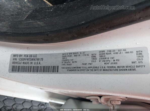 1C6SRFMT5MN799179 2021 RAM 1500 White ძრავის განყოფილების ხედი