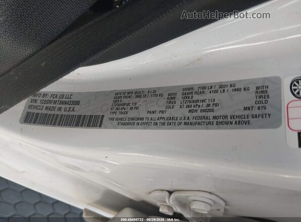 1C6SRFMT8NN433086 2022 RAM 1500 White Շարժիչի բաժամունքի տեսք