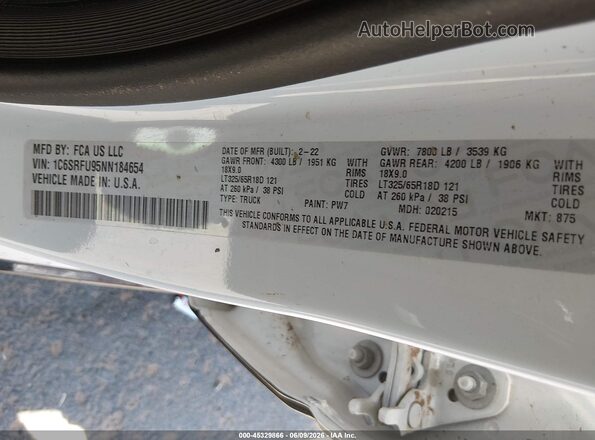 1C6SRFU95NN184654 2022 RAM 1500 Белый Вид подкапотного пространства