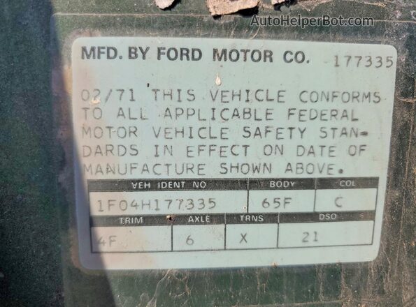 1F04H177335 1971 FORD MUSTANG Green ძრავის განყოფილების ხედი