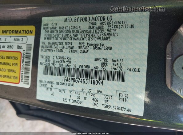 1FA6P0G74G5118094 2016 FORD FUSION Gray Engine compartment view