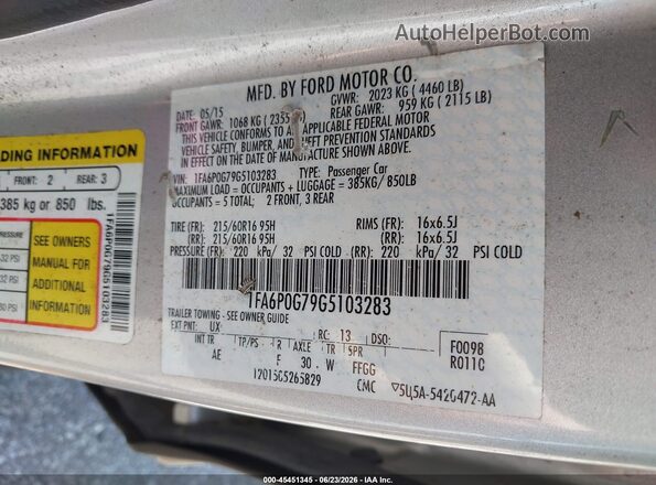 1FA6P0G79G5103283 2016 FORD FUSION Silver Widok komory silnika