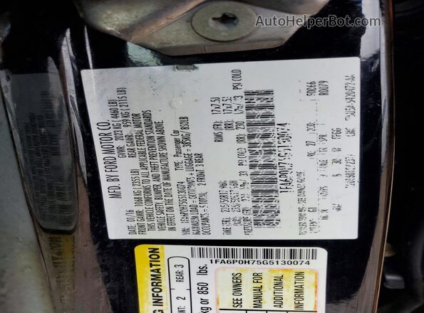 1FA6P0H75G5130074 2016 FORD FUSION Black Vista del compartimento del motor