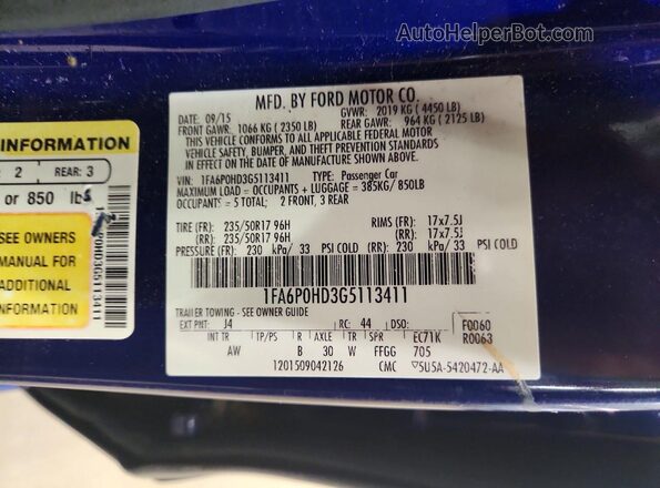 1FA6P0HD3G5113411 2016 FORD FUSION Blue Widok komory silnika