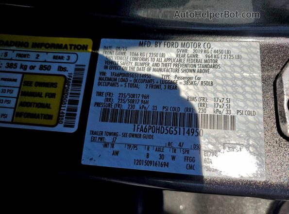 1FA6P0HD5G5114950 2016 FORD FUSION Gray Vista del compartimento del motor
