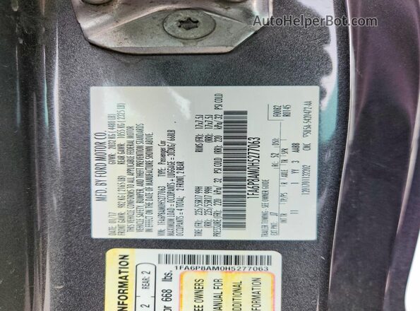 1FA6P8AM0H5277063 2017 FORD MUSTANG Серый Вид подкапотного пространства