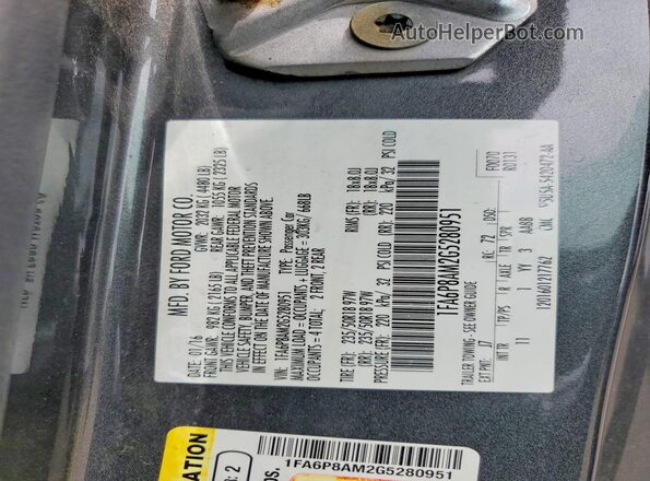 1FA6P8AM2G5280951 2016 FORD MUSTANG Gray Շարժիչի բաժամունքի տեսք