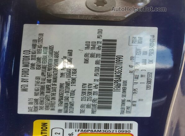 1FA6P8AM3G5210990 2016 FORD MUSTANG Blue Engine compartment view
