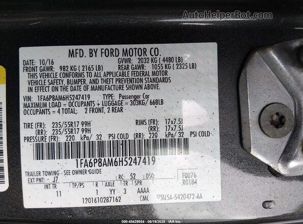 1FA6P8AM6H5247419 2017 FORD MUSTANG Gray ძრავის განყოფილების ხედი