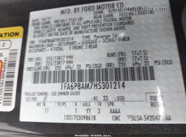1FA6P8AM7H5301214 2017 FORD MUSTANG Gray ძრავის განყოფილების ხედი