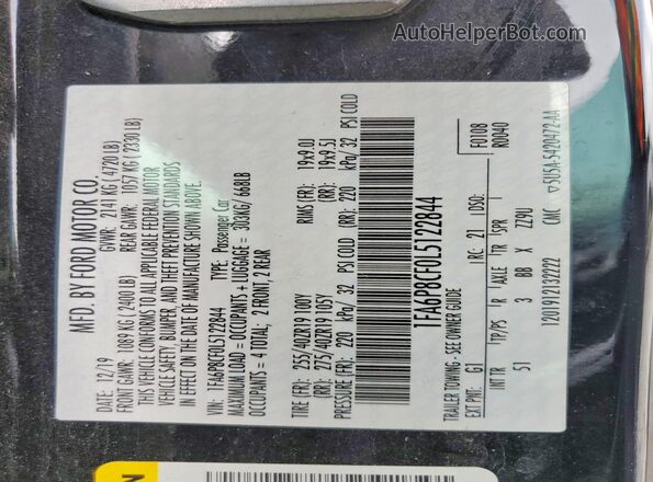 1FA6P8CF0L5122844 2020 FORD MUSTANG Black Вид наклейки з VIN-кодом
