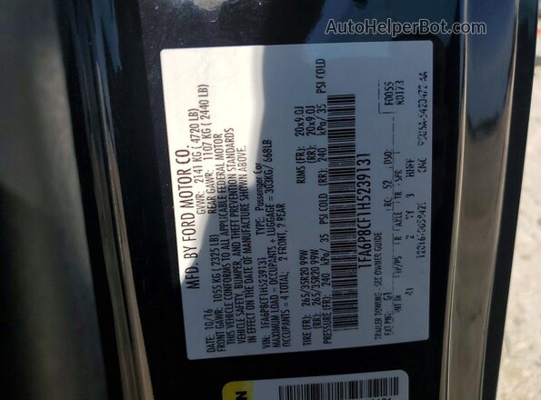 1FA6P8CF1H5239131 2017 FORD MUSTANG Black Vista del compartimento del motor