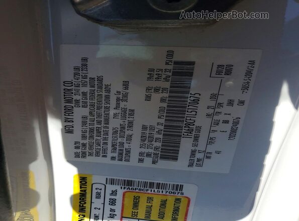 1FA6P8CF1L5170675 2020 FORD MUSTANG White Vista de la etiqueta del VIN