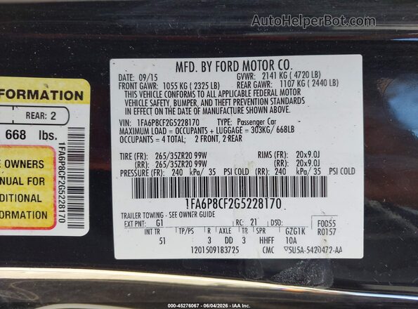 1FA6P8CF2G5228170 2016 FORD MUSTANG Black 
