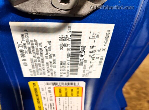1FA6P8CF2K5204850 2019 FORD MUSTANG Blue VIN sticker view