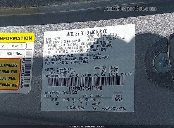 1FA6P8CF2R5415640 2024 FORD MUSTANG Silver Engine compartment view