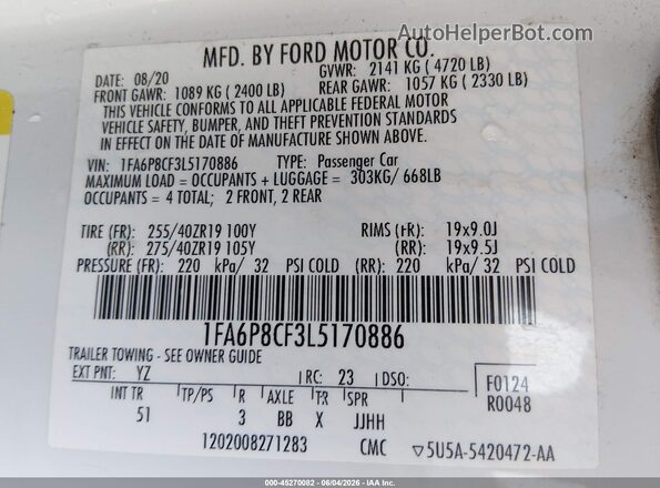 1FA6P8CF3L5170886 2020 FORD MUSTANG Gray Engine compartment view