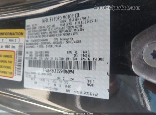 1FA6P8CF3S5406094 2025 FORD MUSTANG Black Շարժիչի բաժամունքի տեսք
