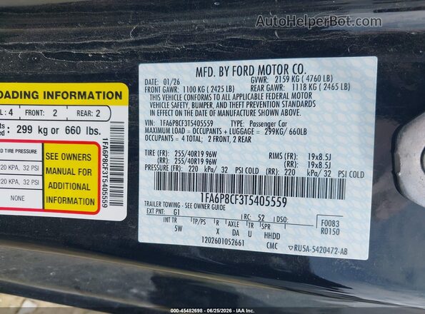 1FA6P8CF3T5405559 2026 FORD MUSTANG Black ძრავის განყოფილების ხედი