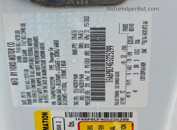 1FA6P8CF4G5225299 2016 FORD MUSTANG White Widok komory silnika
