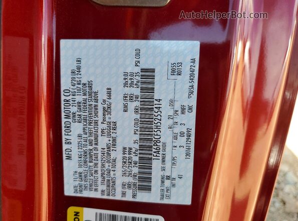 1FA6P8CF5H5255414 2017 FORD MUSTANG Red VIN կոդի պիտակի տեսք