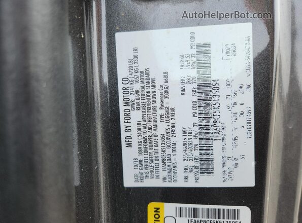 1FA6P8CF5K5135054 2019 FORD MUSTANG Серый 