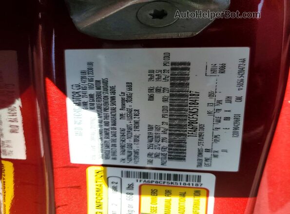 1FA6P8CF5K5184187 2019 FORD MUSTANG Red Շարժիչի բաժամունքի տեսք