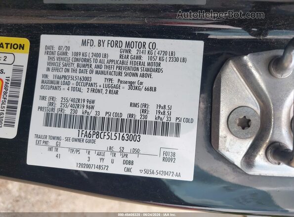 1FA6P8CF5L5163003 2020 FORD MUSTANG Black Vista del compartimento del motor