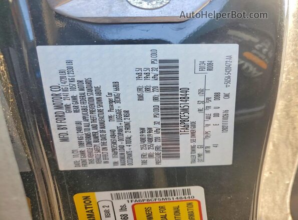 1FA6P8CF5M5148440 2021 FORD MUSTANG Black Vista de la etiqueta del VIN
